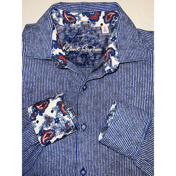 Robert Graham Other - ROBERT GRAHAM BLUE TINY CHECK L/S SHIRT PAISLEY FLIP CUFFS SIZE S / SMALL